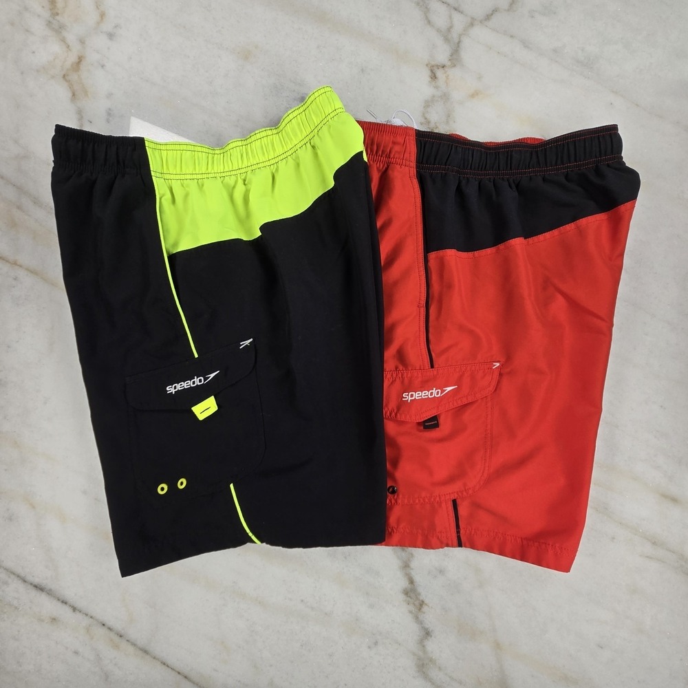 Speedo‎ Men's Marina Volley Swim Trunks Shorts XXL Lot of 2 Black Red Sporty